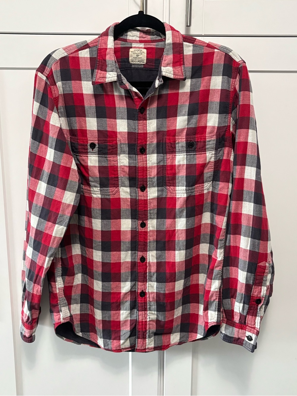 J. Crew Red Black White Plaid Long-Sleeve Button-Down Shirt